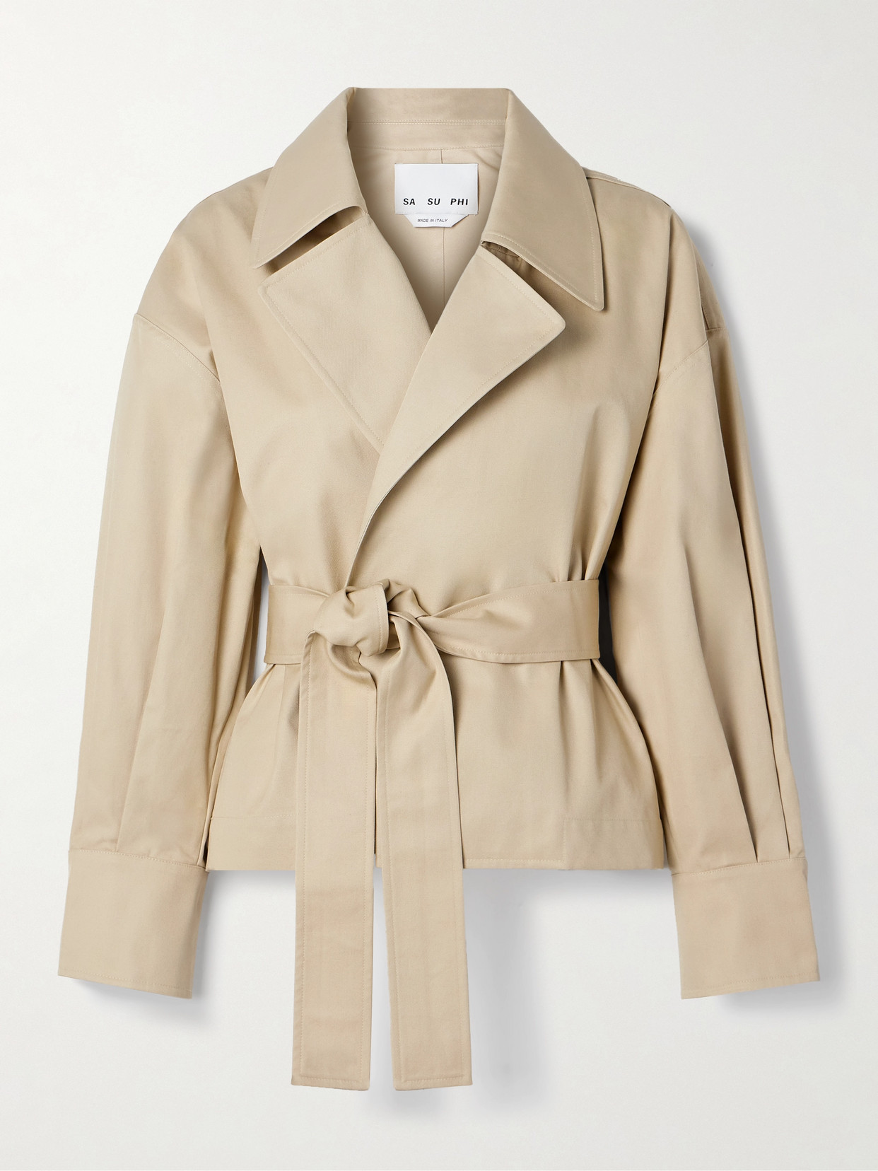 Sasuphi Valentina Belted Cropped Cotton-twill Jacket In Neutrals