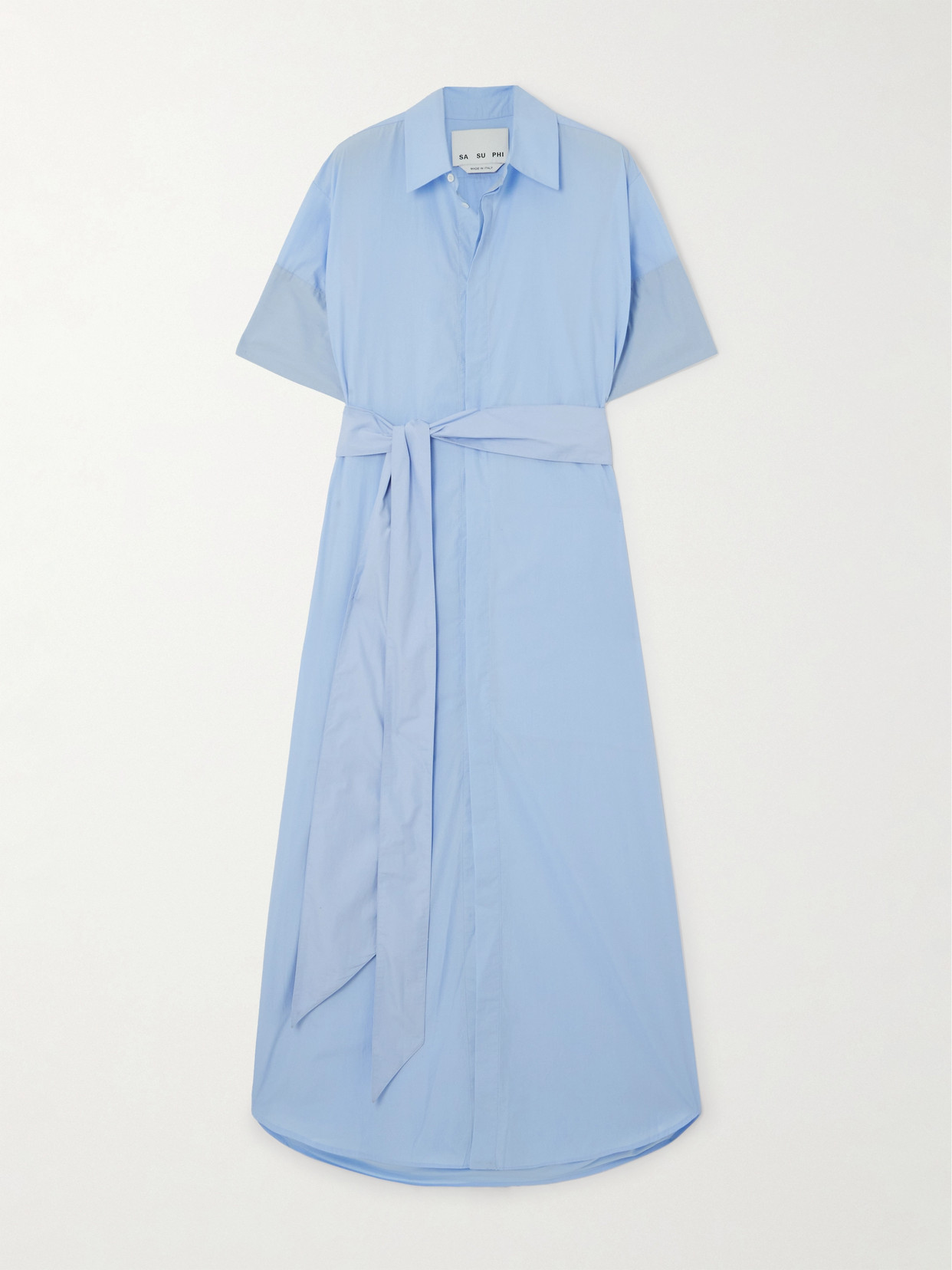 Sasuphi Daria Belted Cotton-poplin Maxi Shirt Dress In Blue