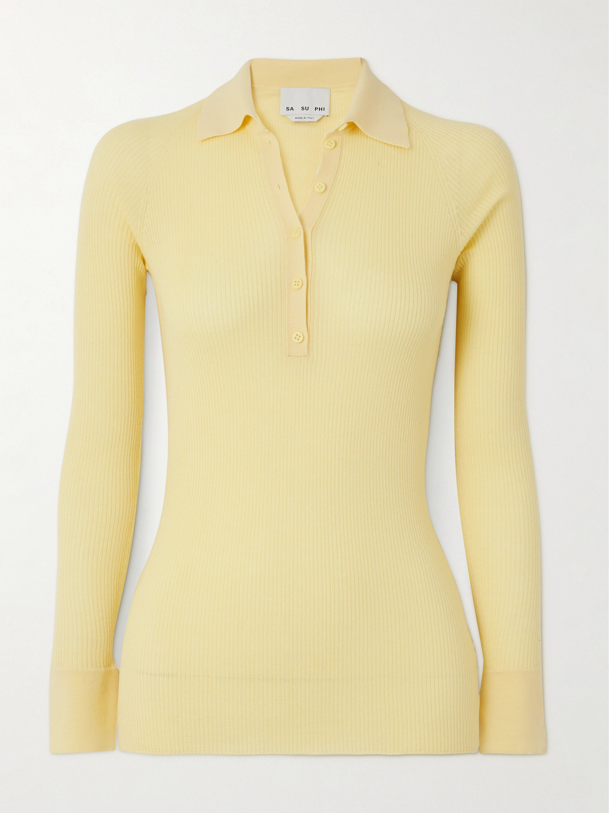 Sasuphi Ribbed Cashmere And Silk-blend Polo Shirt In Yellow