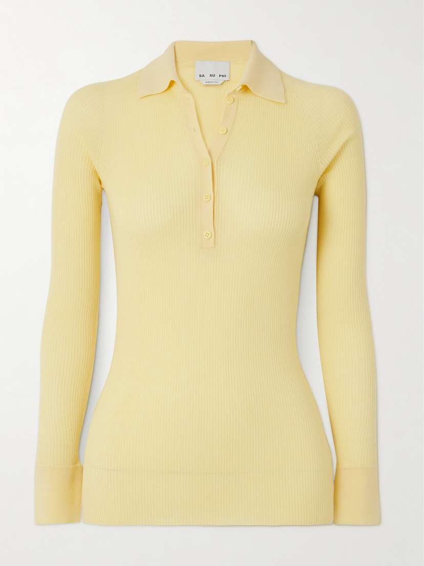 SASUPHI Ribbed Cashmere And Silk-blend Polo Shirt