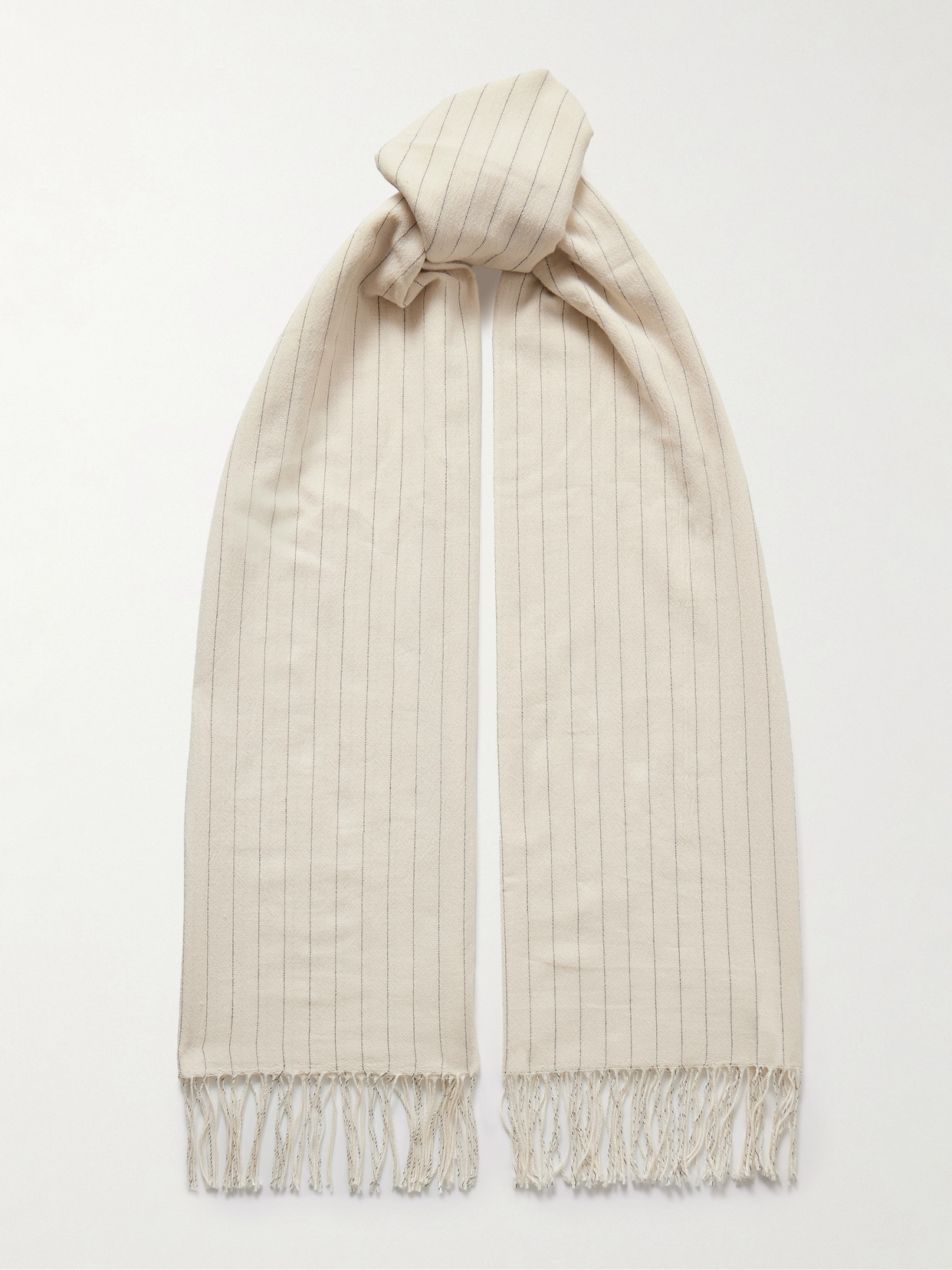 Totême Fringed Pinstriped Cotton-voile Wrap In Ecru