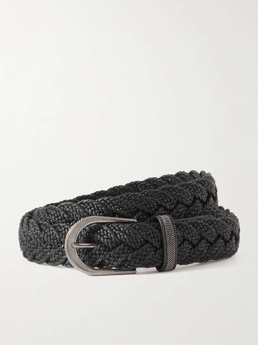 Brunello Cucinelli Cinta eather-trimmed Woven Raffia Belt