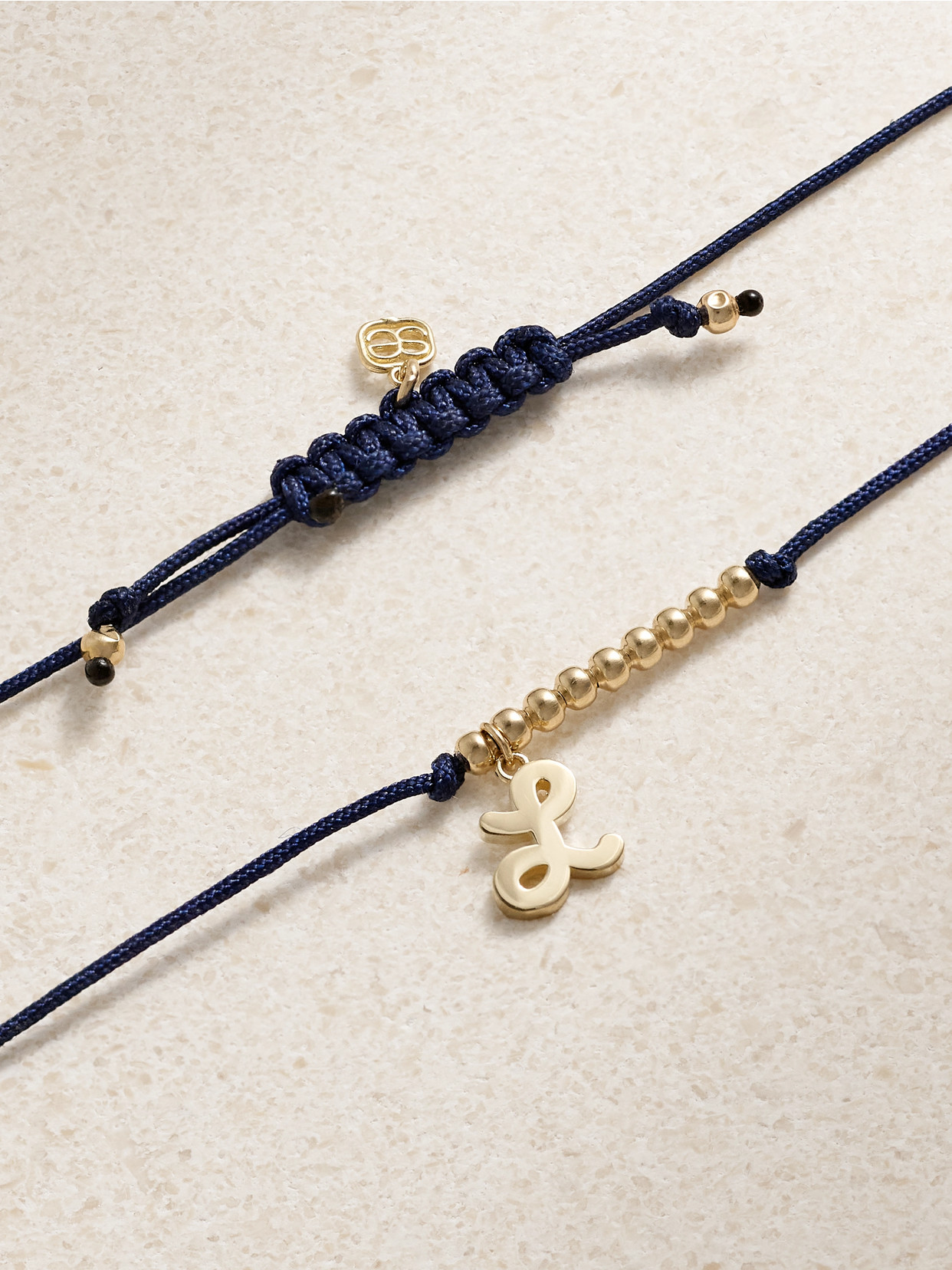 Sydney Evan Initial 14-karat Gold And Cord Bracelet In Blue