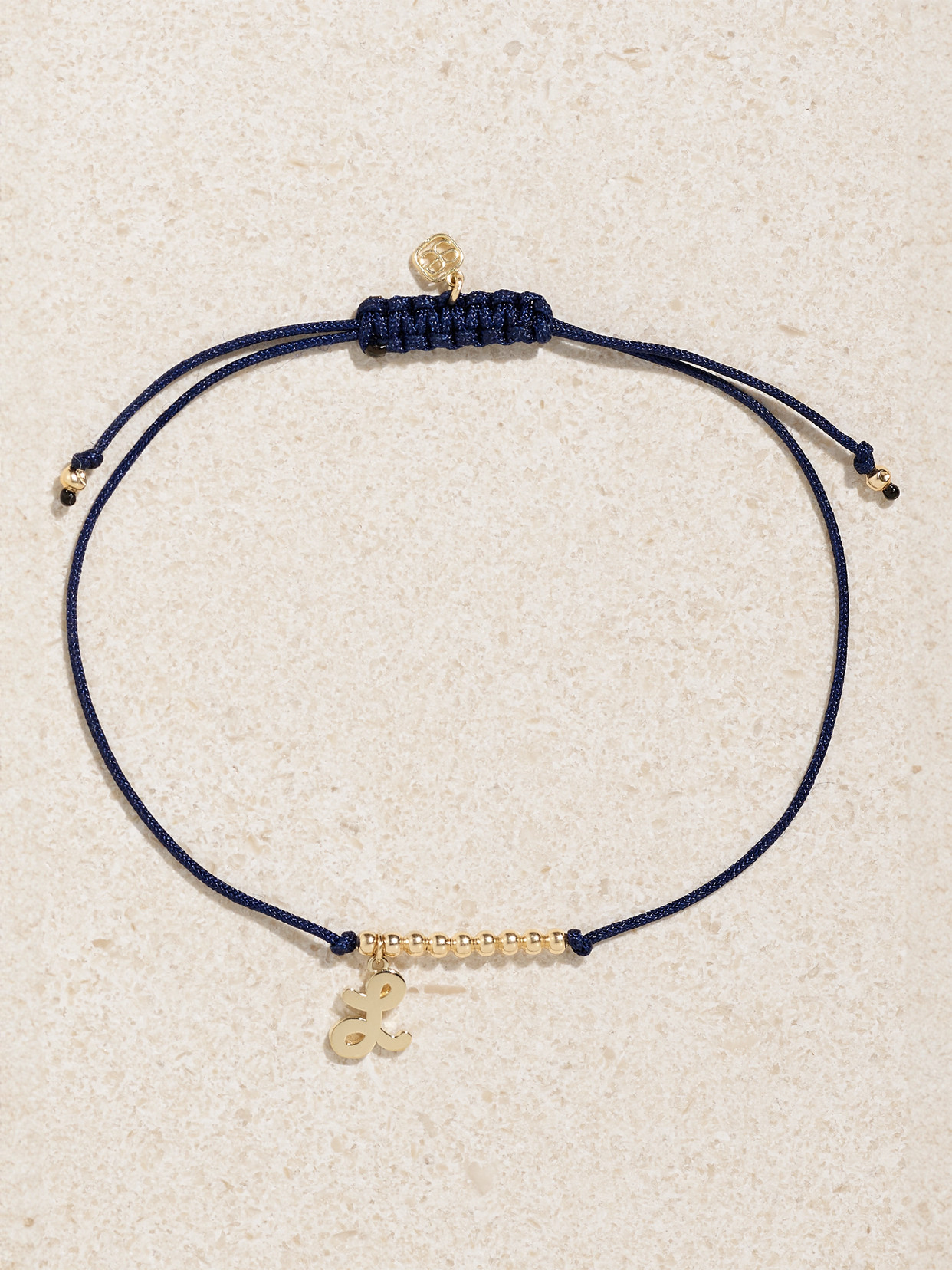 Shop Sydney Evan Initial 14-karat Gold And Cord Bracelet In Blue