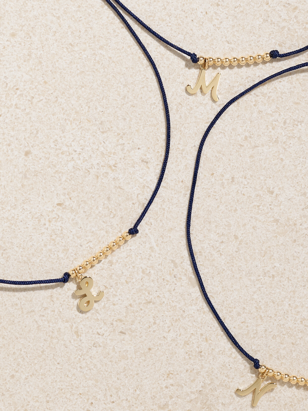 Sydney Evan Initial 14-karat Gold And Cord Bracelet In Blue