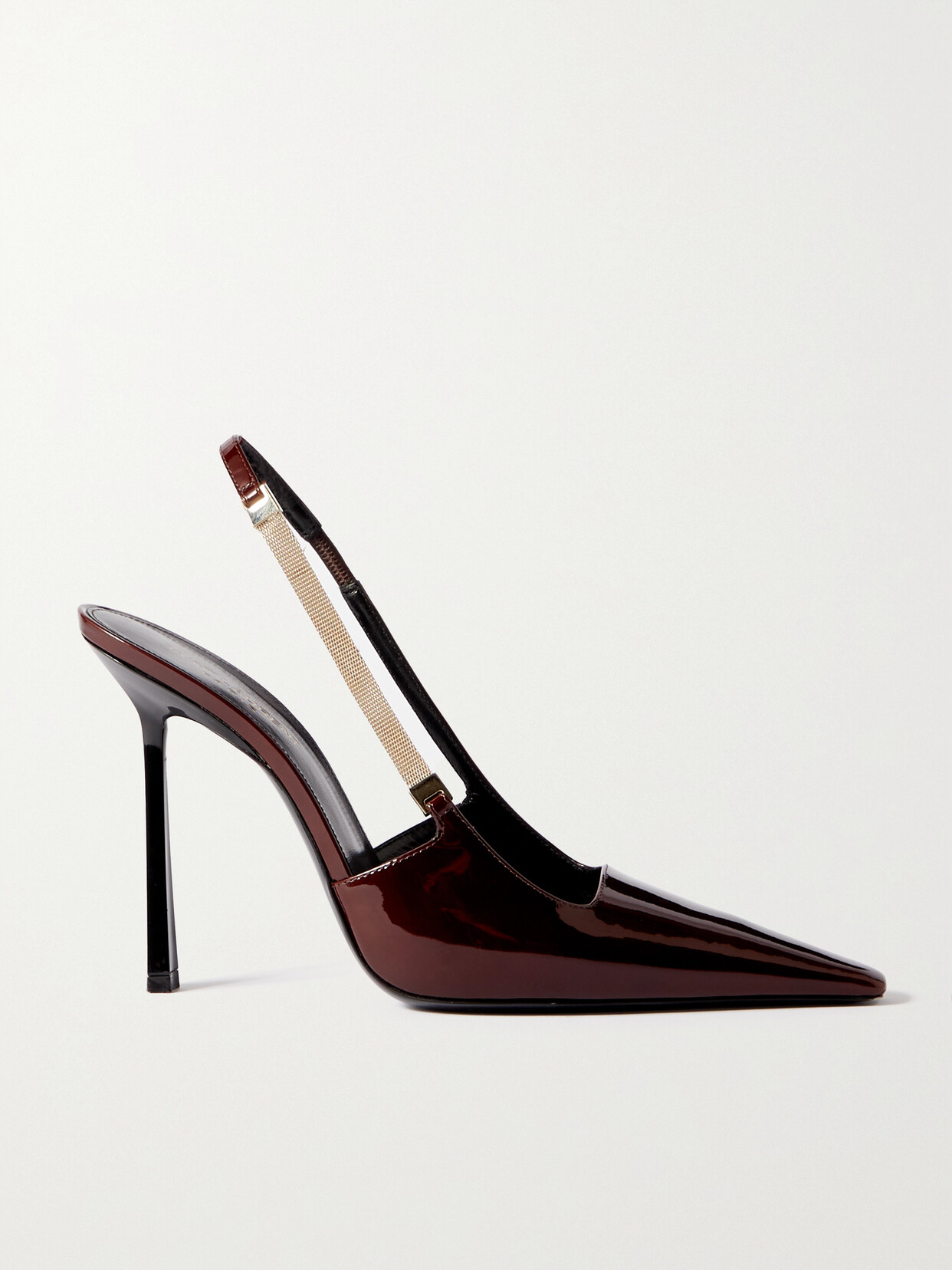 Saint Laurent Blake Chain-embellished Patent-leather Pumps In Brown