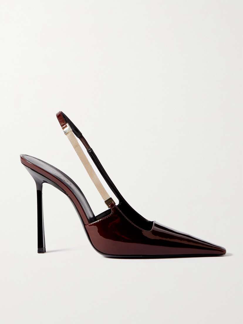 Saint Laurent Blake Chain-embellished Patent-leather Pumps - EU 42