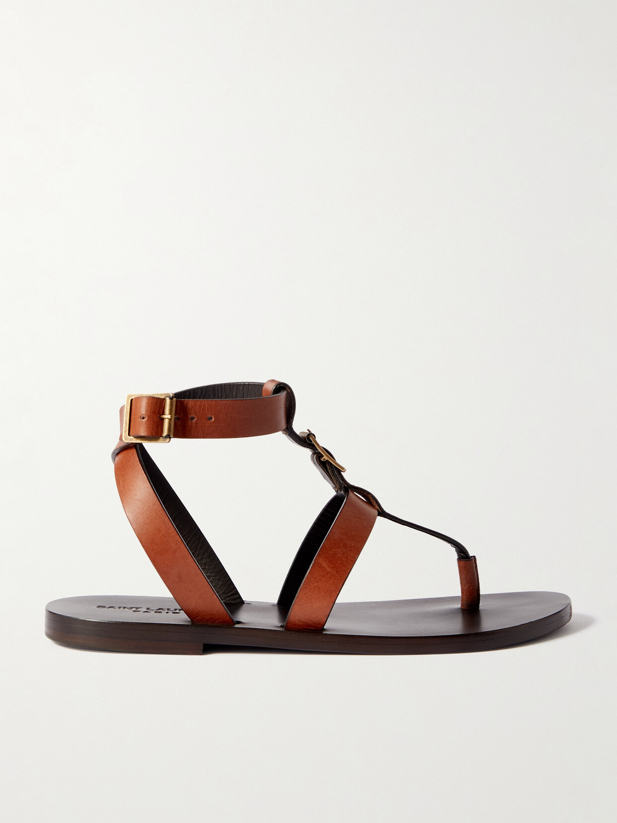 Saint Laurent Hardy Flat Sandal In Caramel