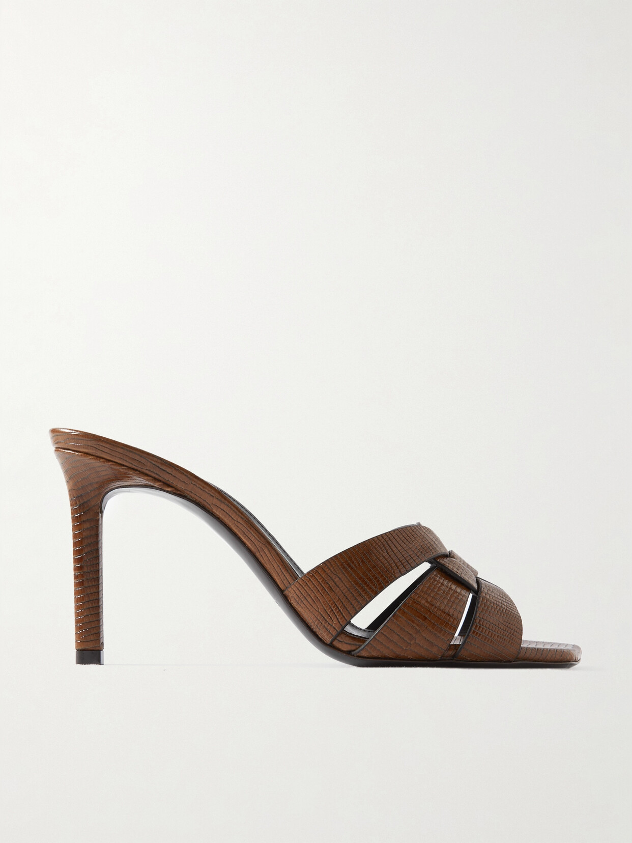 SAINT LAURENT - Tribute Woven Lizard-effect Leather Mules - Brown
