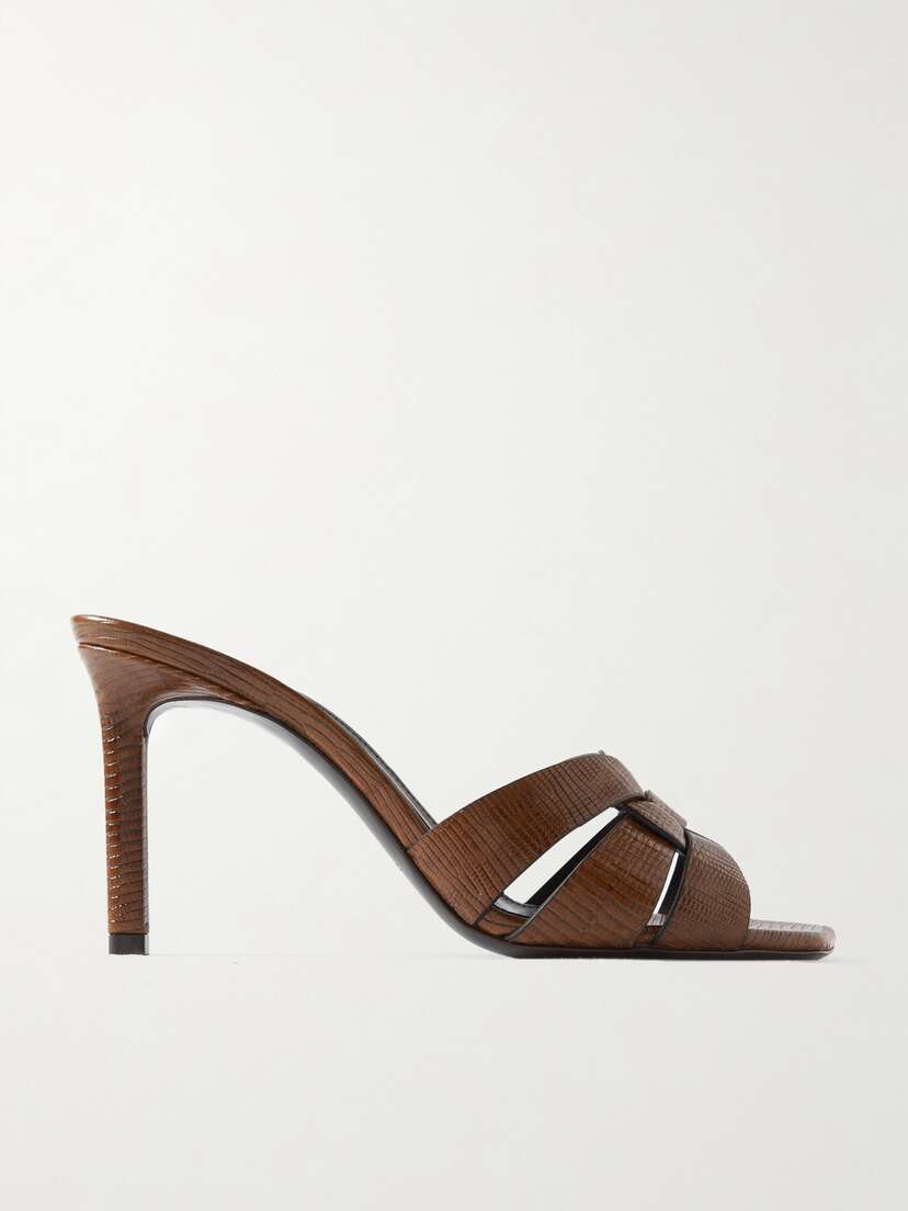 Saint Laurent Tribute Woven Lizard-effect Leather Mules - EU 42