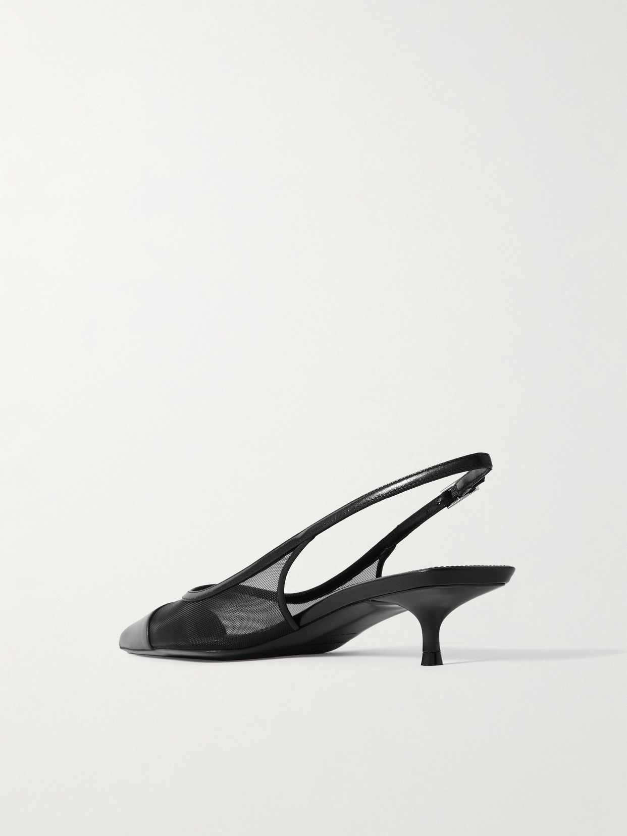 Saint Laurent Oxalis Patent Leather-trimmed Mesh Slingback Pumps In Black