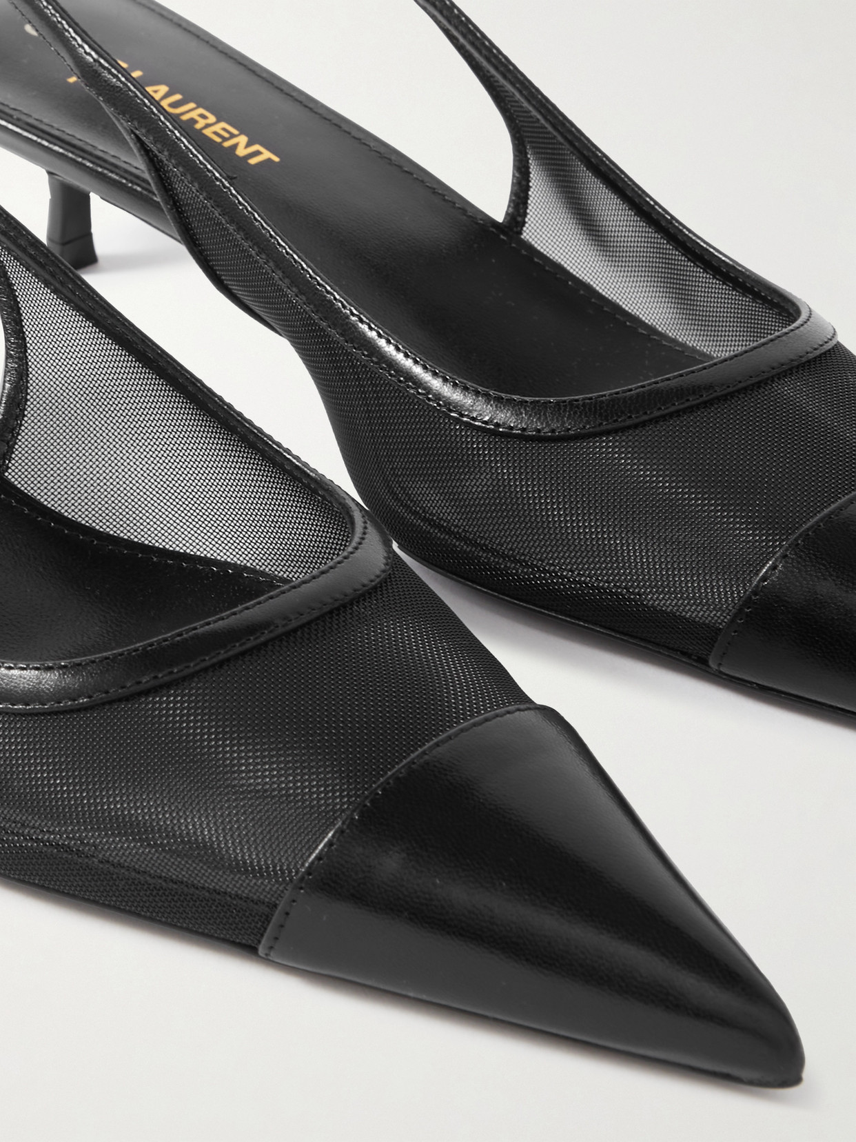 Saint Laurent Oxalis Patent Leather-trimmed Mesh Slingback Pumps In Black