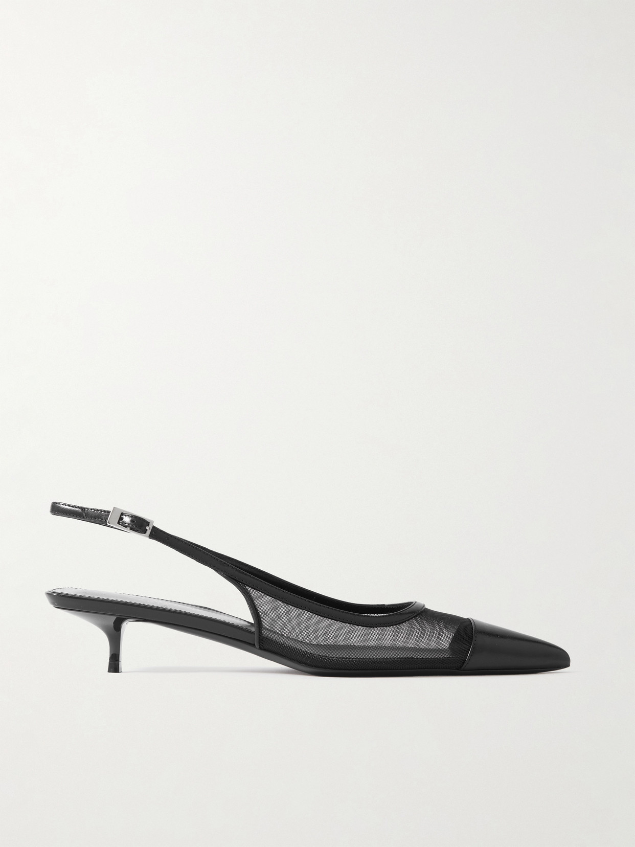 SAINT LAURENT - Oxalis Leather-trimmed Mesh Slingback Pumps - Black