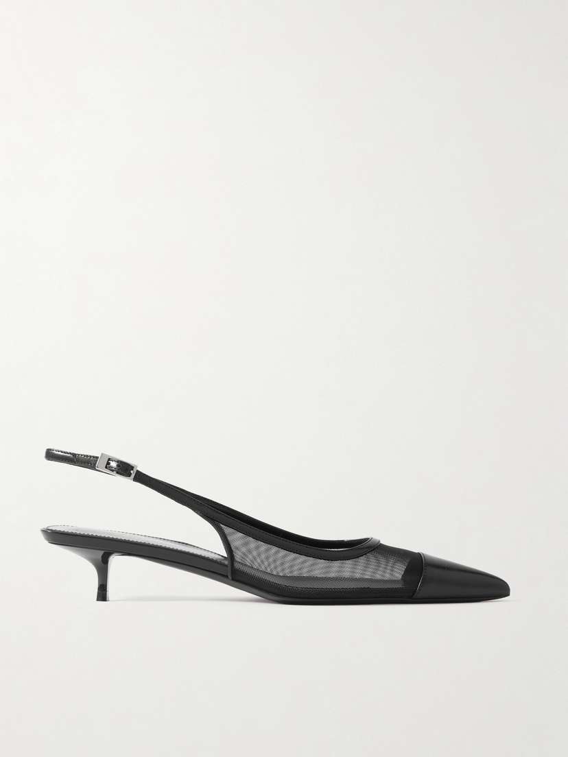 Saint Laurent Oxalis Leather-trimmed Mesh Slingback Pumps