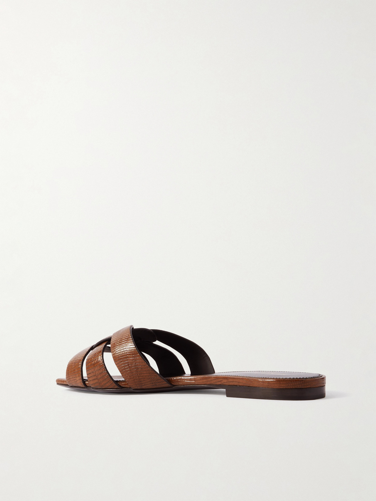 Shop Saint Laurent Tribute Lizard-effect Leather Slides In Brown