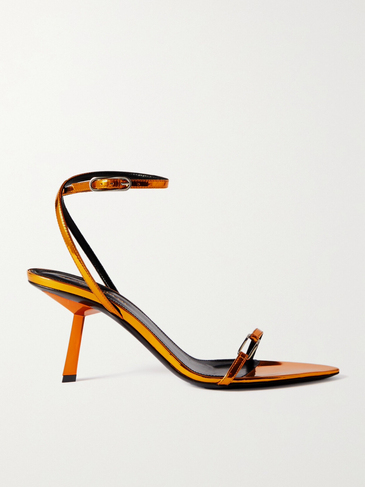 SAINT LAURENT - Kitty Mirrored-leather Sandals - Orange
