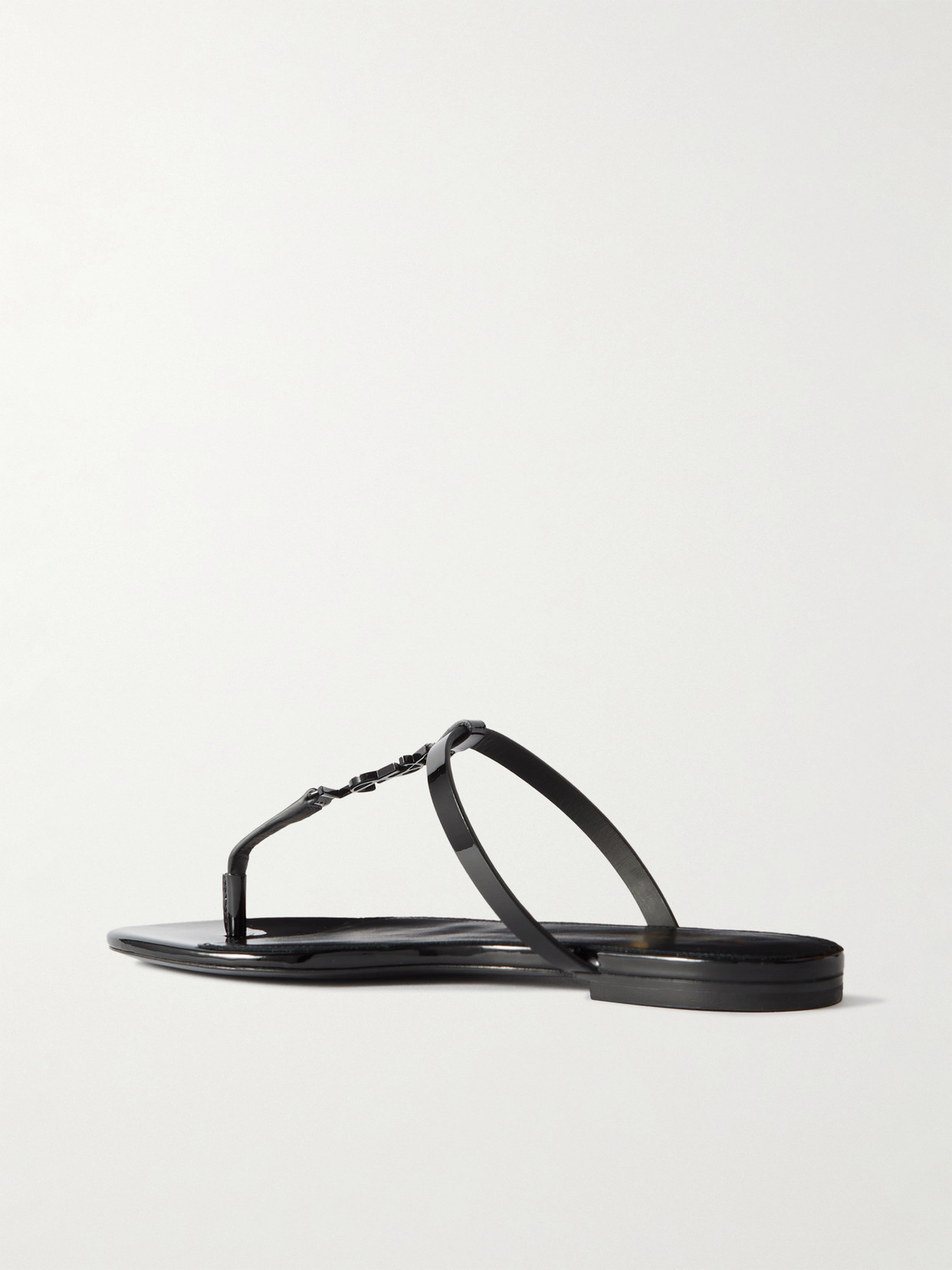 Shop Saint Laurent Cassandra Logo-embellished Patent-leather Sandals In Black