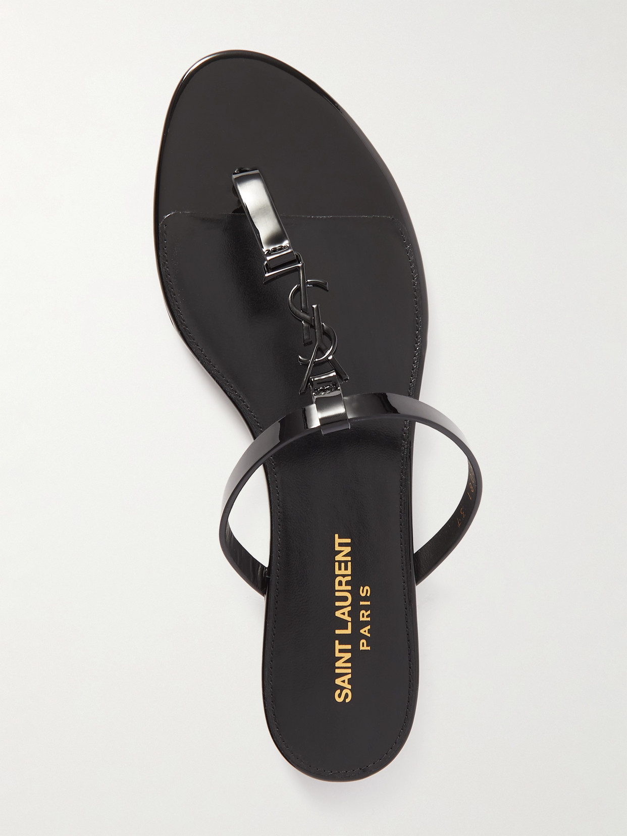 Shop Saint Laurent Cassandra Logo-embellished Patent-leather Sandals In Black