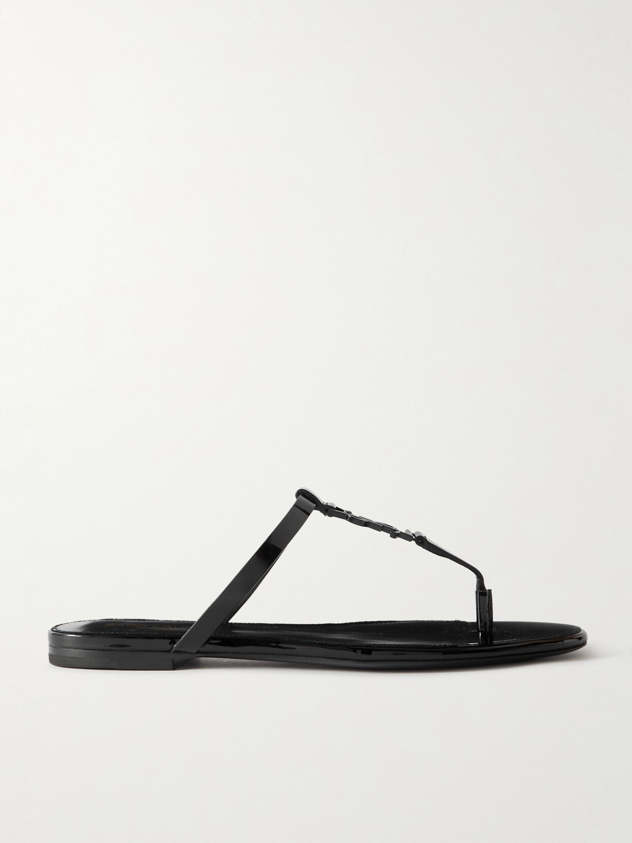 Shop Saint Laurent Cassandra Logo-embellished Patent-leather Sandals In Black