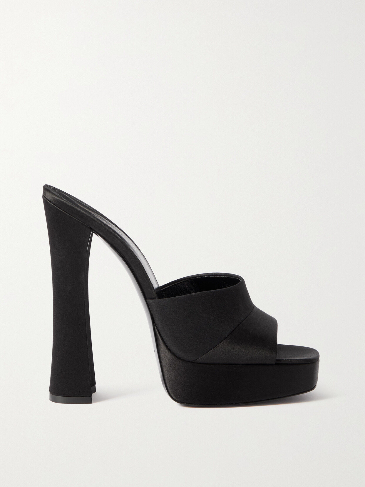 Shop Saint Laurent Boogie Satin And Crepe De Chine Platform Mules In Black