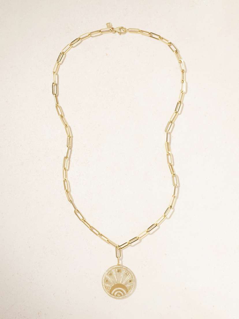 Sydney Evan Evil Eye Luck Coin 14-karat Gold Diamond Necklace