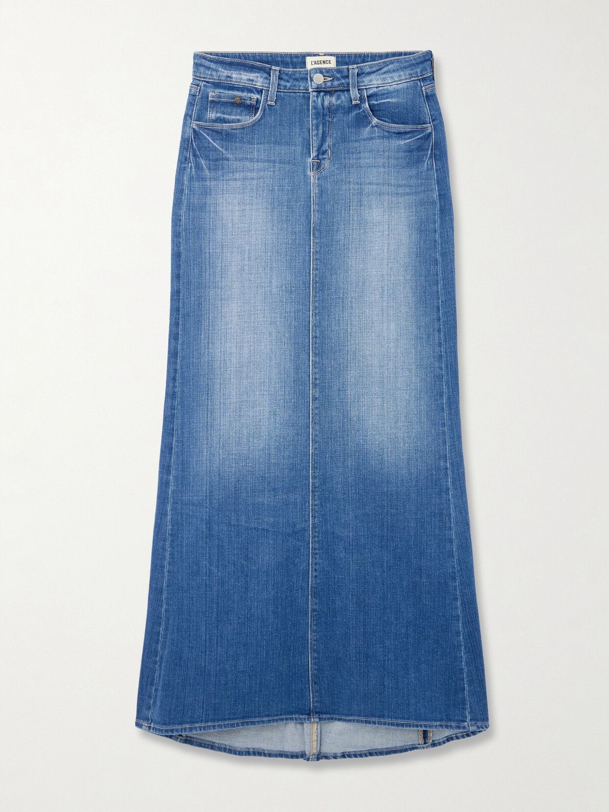 Shop L Agence Kailani Denim Maxi Skirt In Blue