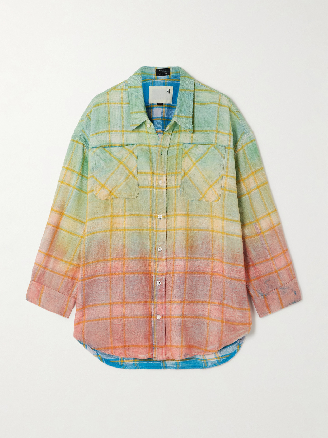 R13 Dégradé Checked Cotton-flannel Shirt In Yellow