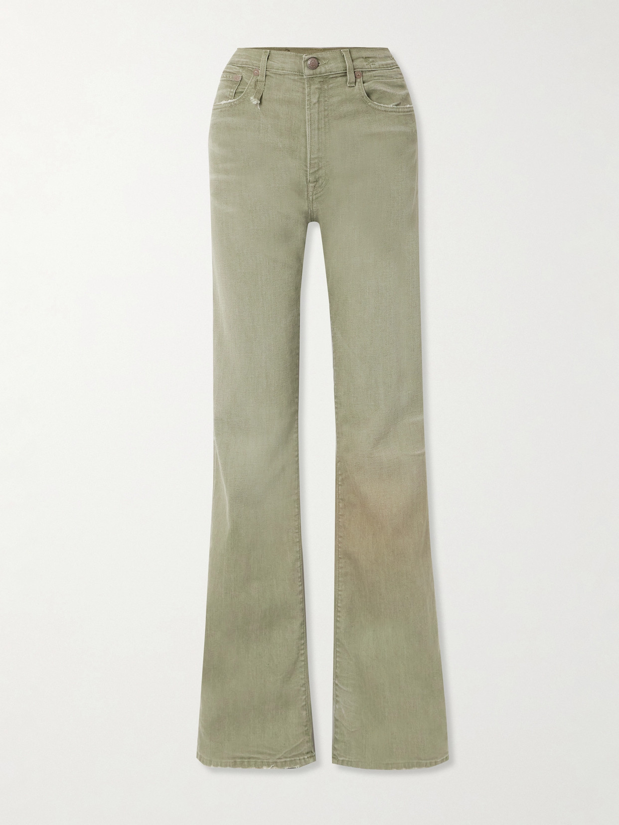 R13 - Jane Distressed High-rise Wide-leg Jeans - Green