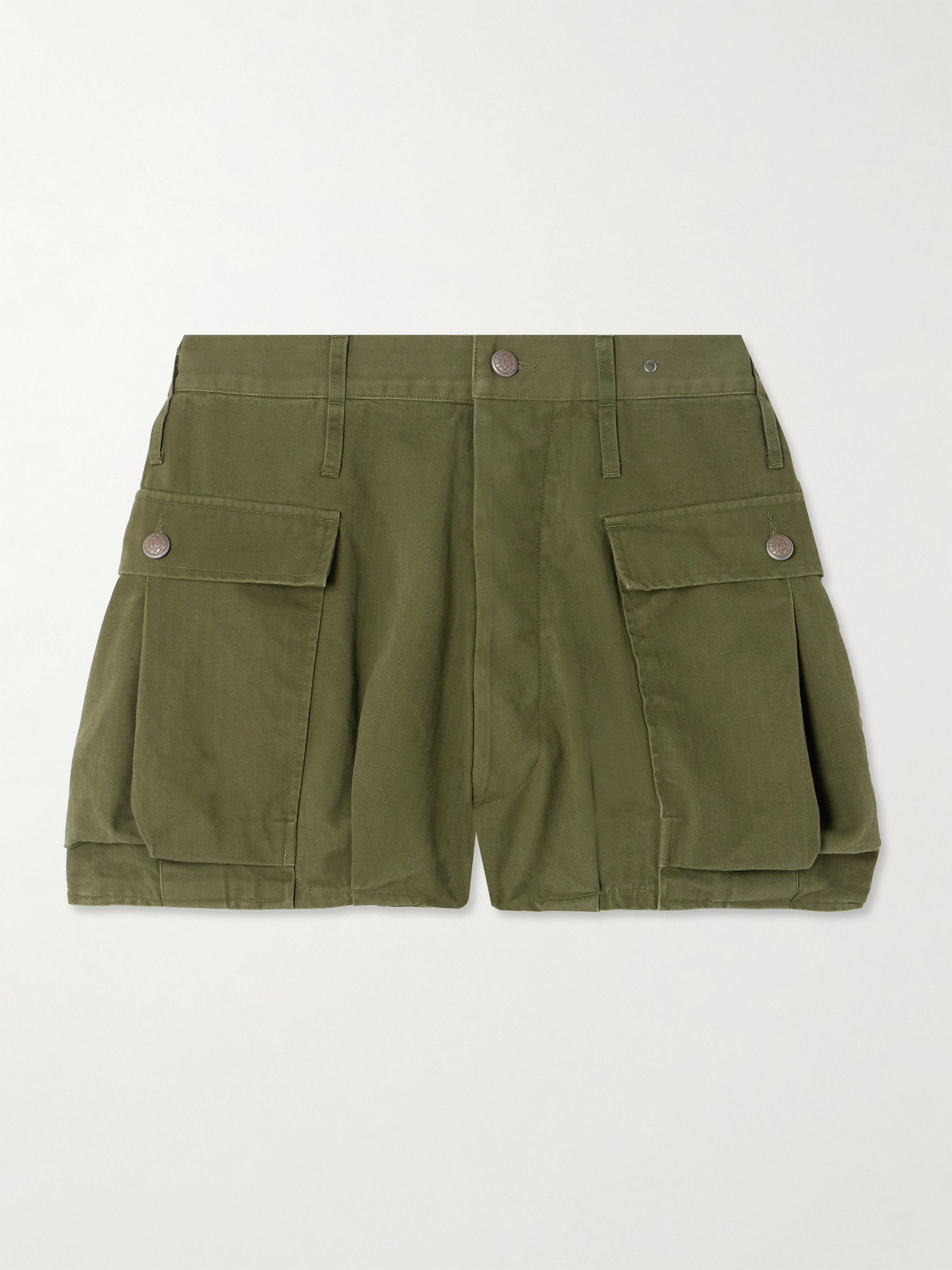 R13 Bubble Herringbone Cotton Shorts In Green