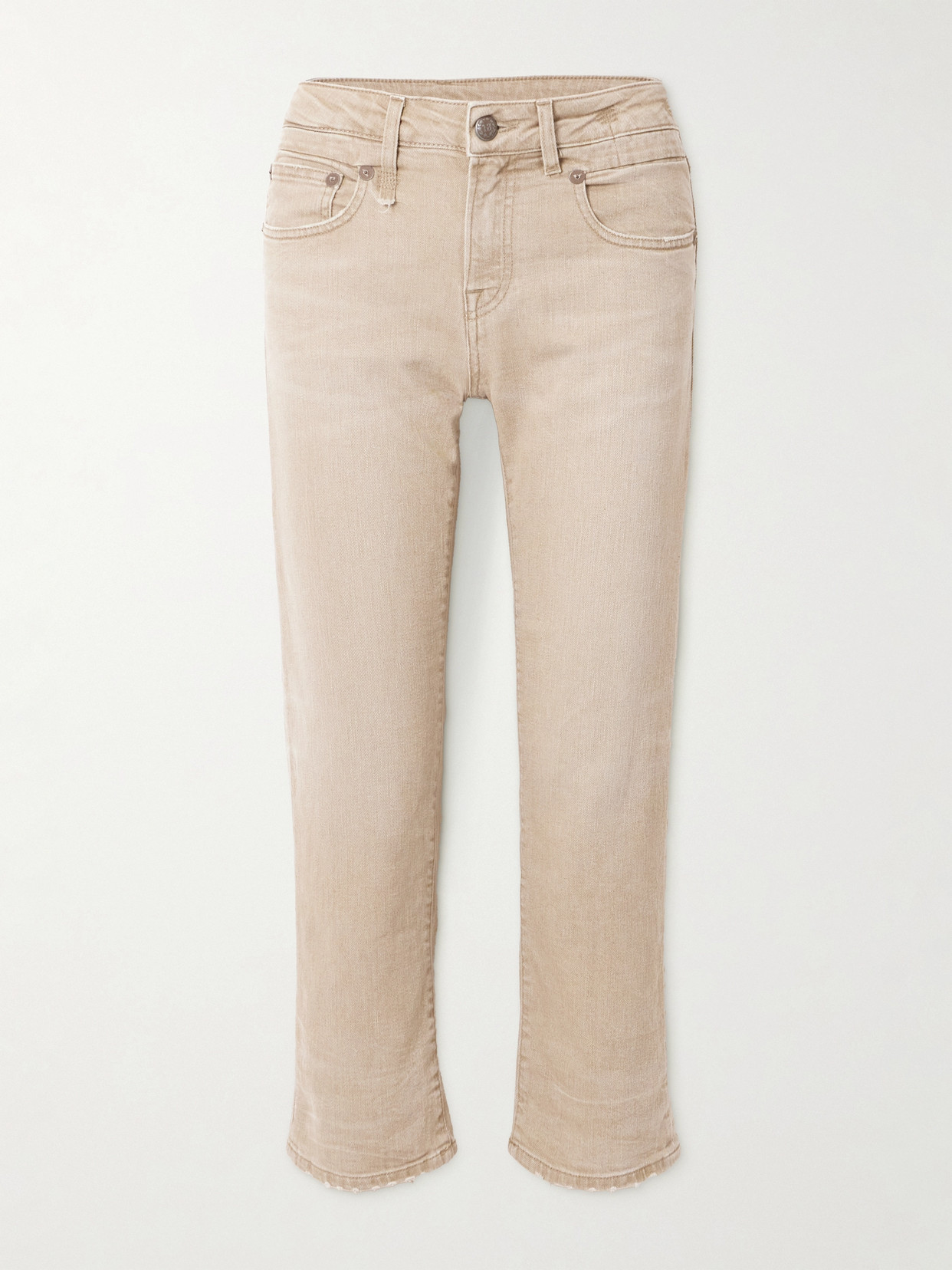 Shop R13 Boy Cropped Distressed Low-rise Slim-leg Jeans In Neutrals