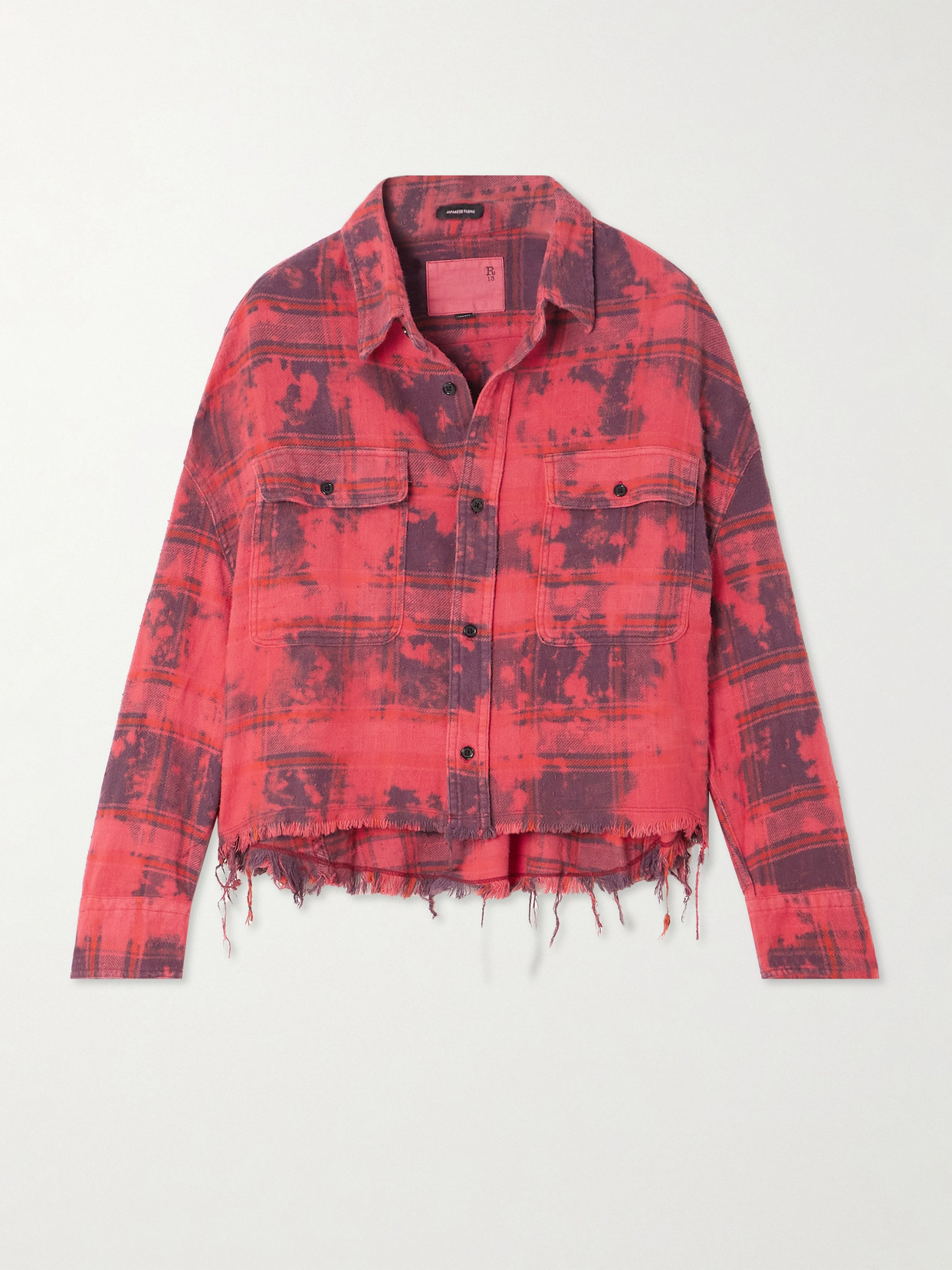 Shop R13 Distressed Cropped Cotton-flannel Shirt In Red