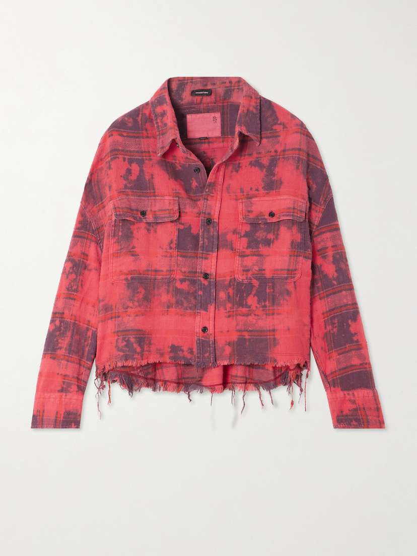 R13 Distressed Cropped Cotton-flannel Shirt