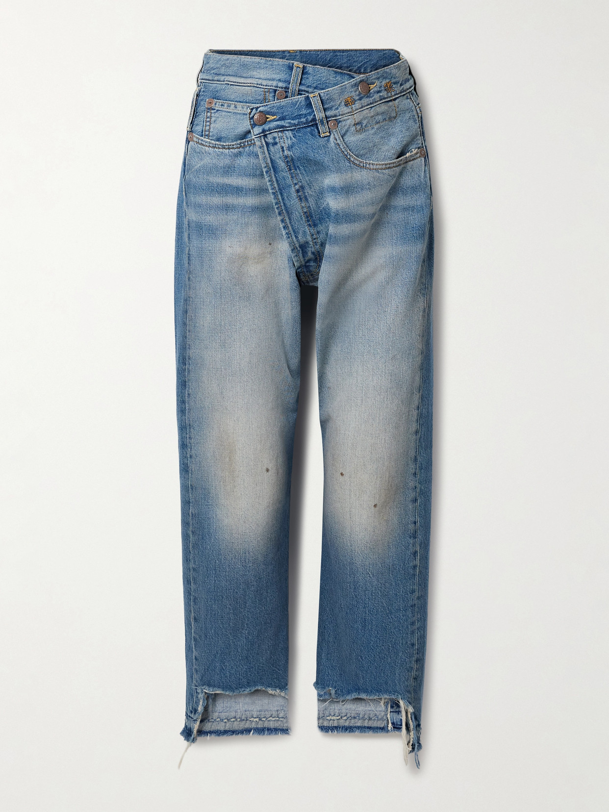 R13 Crossover Asymmetric Distressed Boyfriend Jeans In Blue