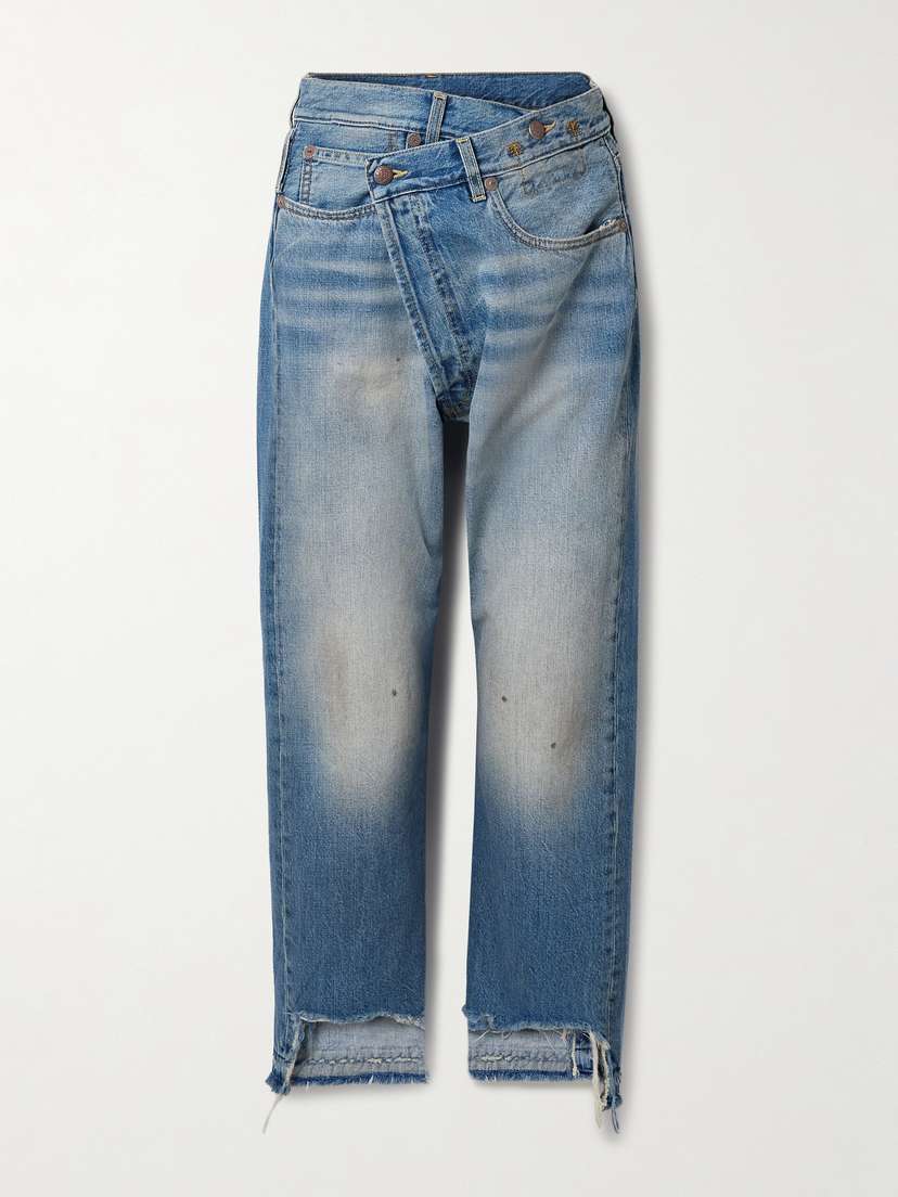 R13 Crossover Asymmetric Distressed Boyfriend Jeans