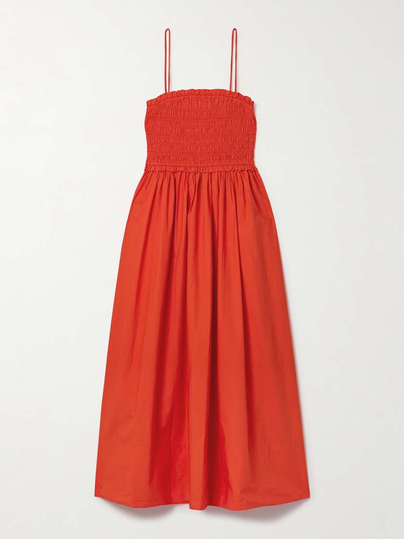 APIECE APART Porta Shirred Gathered Organic Cotton-poplin Midi Dress - x large