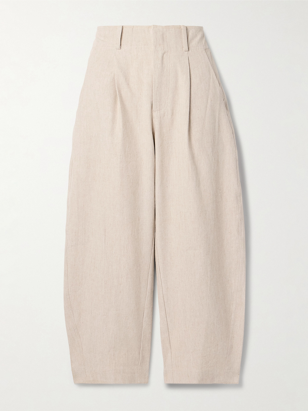 Apiece Apart Bari Cropped Pleated Linen And Organic Cotton-blend Tapered Pants In Off-white