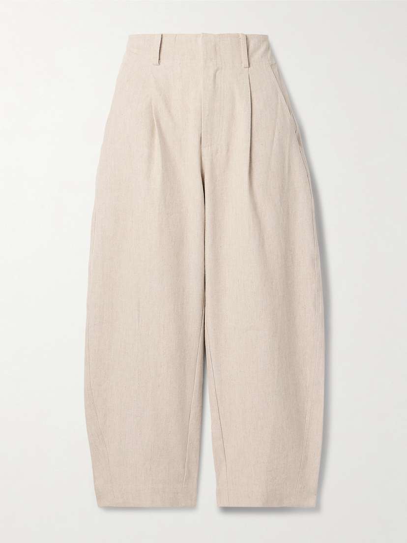 APIECE APART Bari Cropped Pleated Linen And Organic Cotton-blend Tapered Pants