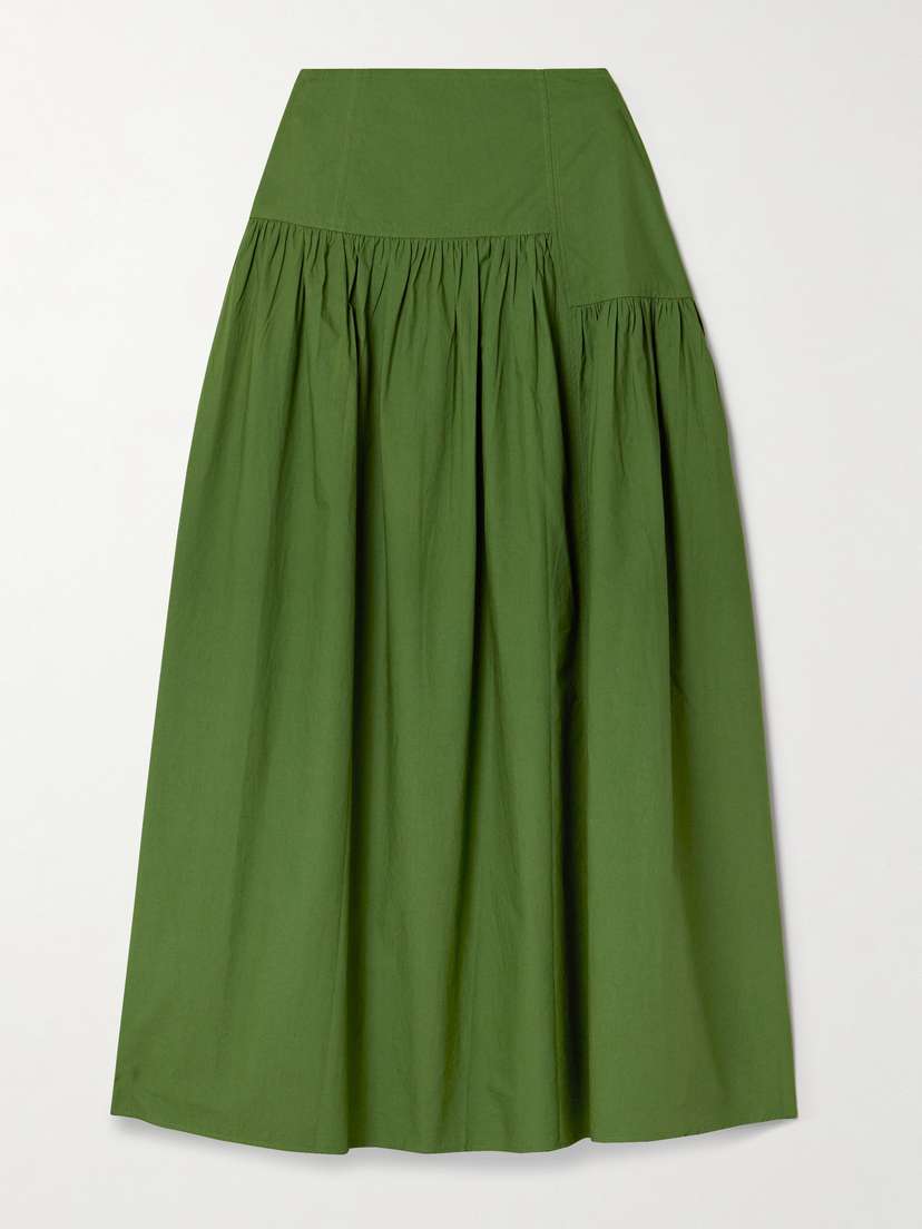 APIECE APART Nora Gathered Organic Cotton-poplin Midi Skirt