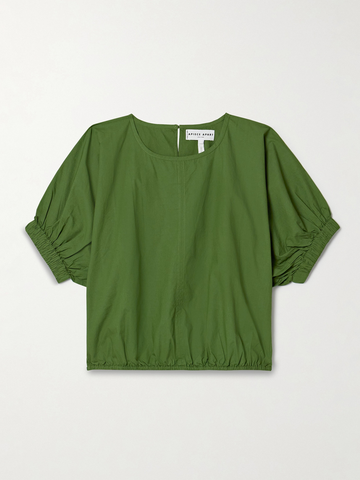 Apiece Apart Nora Cropped Organic Cotton-poplin Top In Green