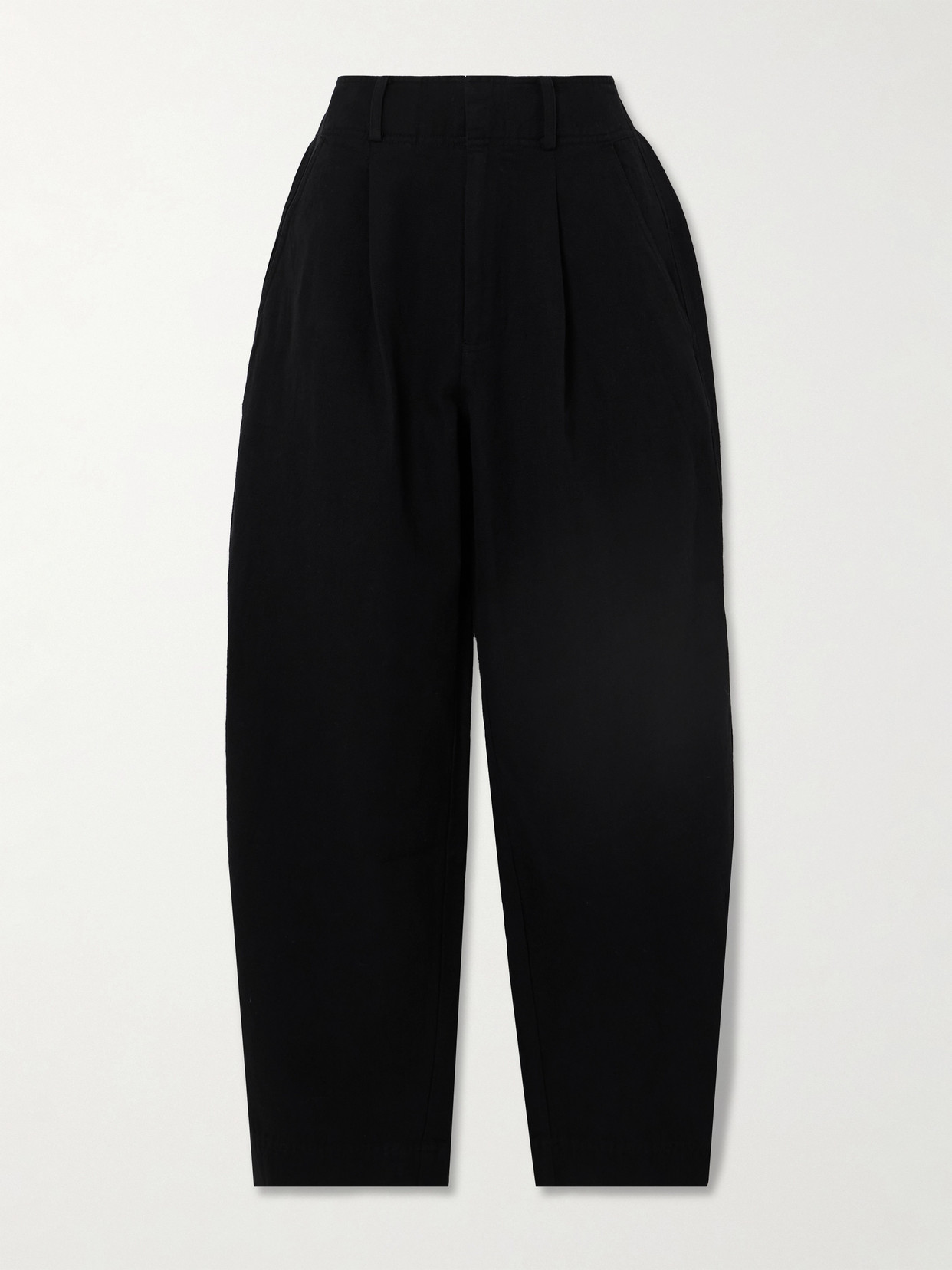 Shop Apiece Apart Bari Linen And Organic Cotton-blend Tapered Pants In Black