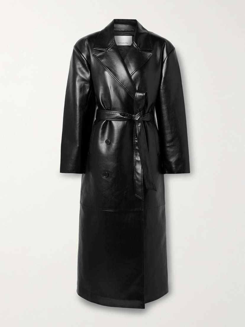 The Frankie Shop Tina Double-breasted Belted Faux Leather Trench Coat - x large