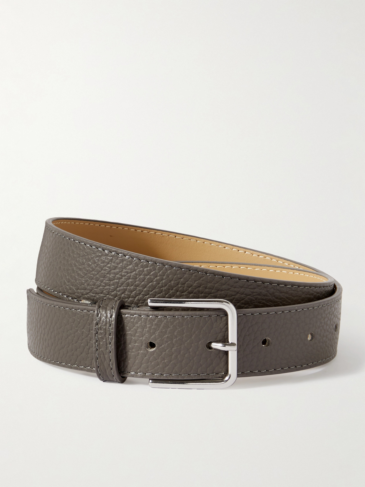 The Frankie Shop Toni Textured-leather Belt In Gray