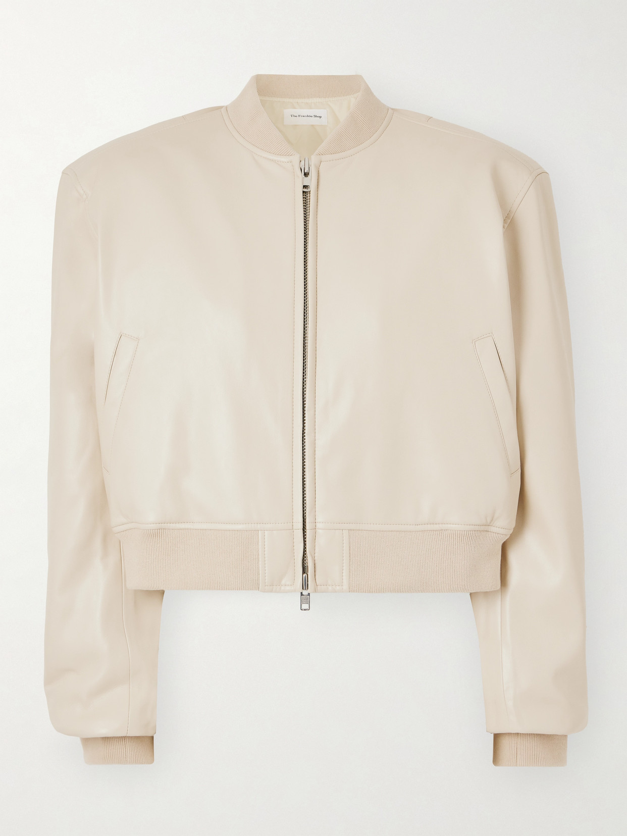 Shop The Frankie Shop Micky Cropped Faux Leather Bomber Jacket In Off-white