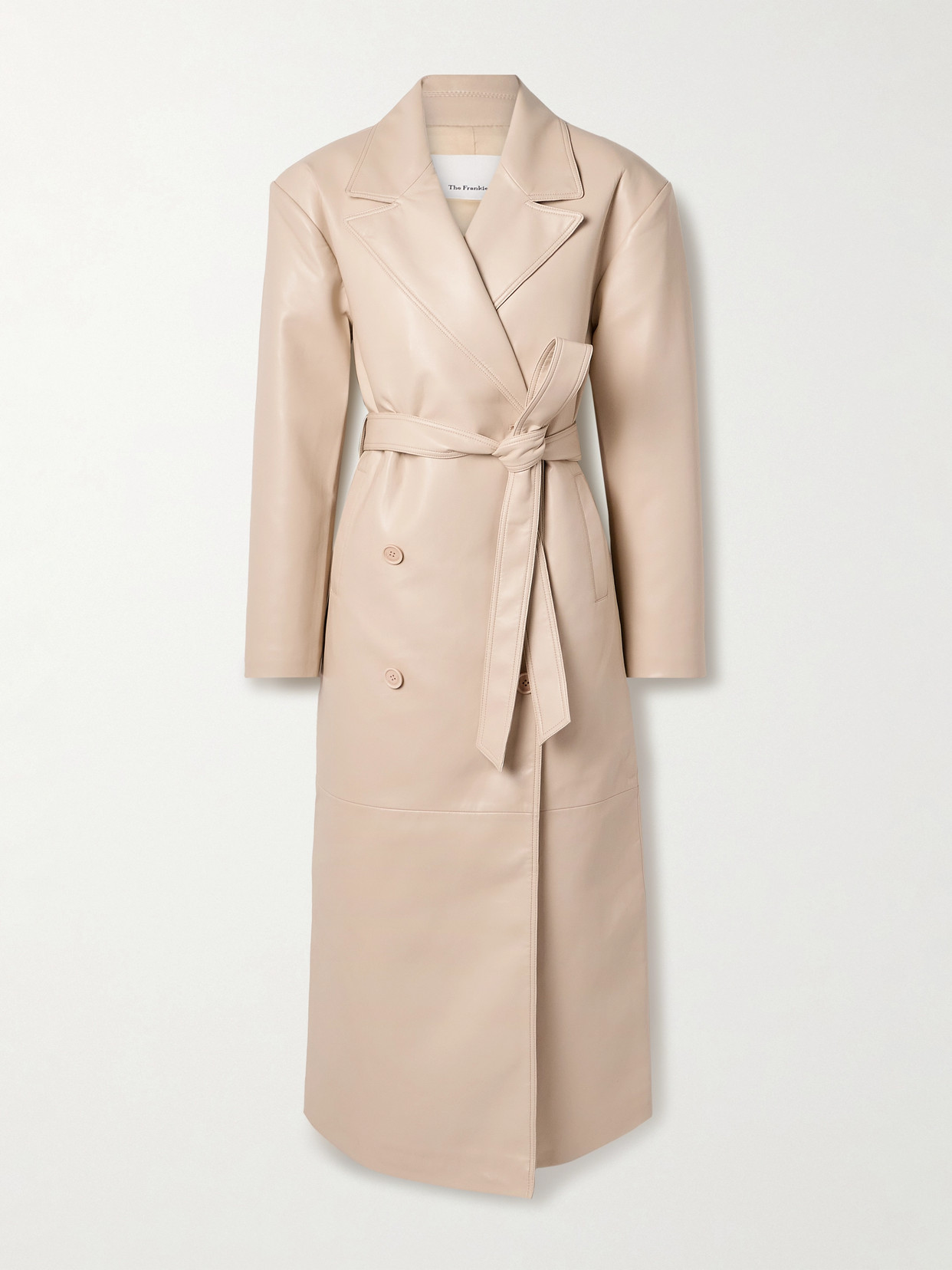 The Frankie Shop Tina Double-breasted Belted Faux Leather Trench Coat In Off-white