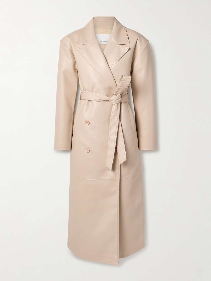 The Frankie Shop Tina Double-breasted Belted Faux Leather Trench Coat - x large
