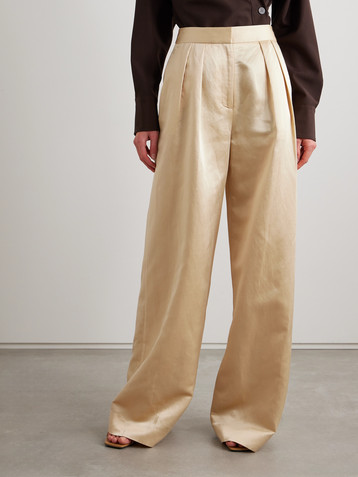 Adam Lippes - Pleated duchesse satin wide-leg pants | Plush