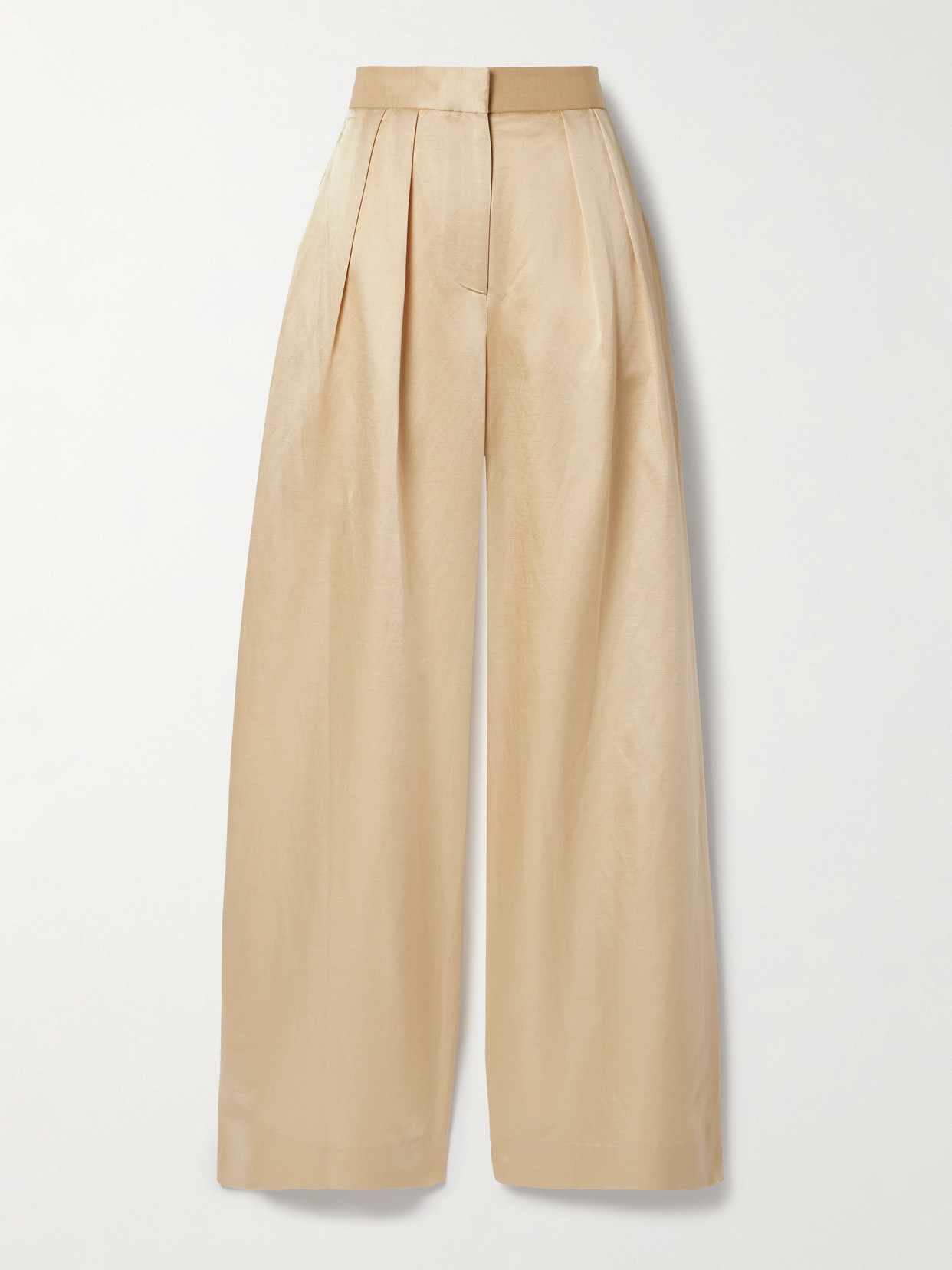 Shop Adam Lippes Pleated Duchesse Satin Wide-leg Pants In Neutrals