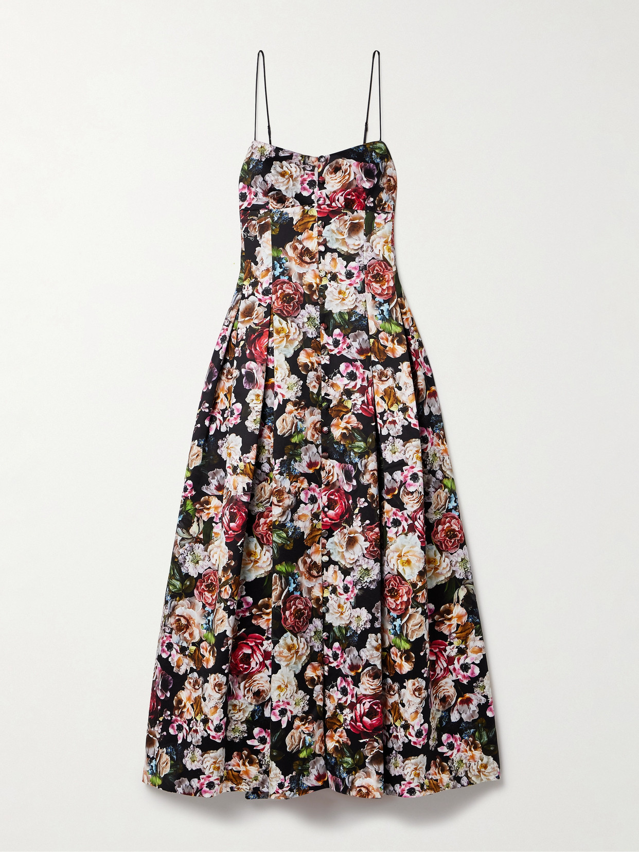 Adam Lippes Pleated Floral-print Cotton-sateen Midi Dress In Multi