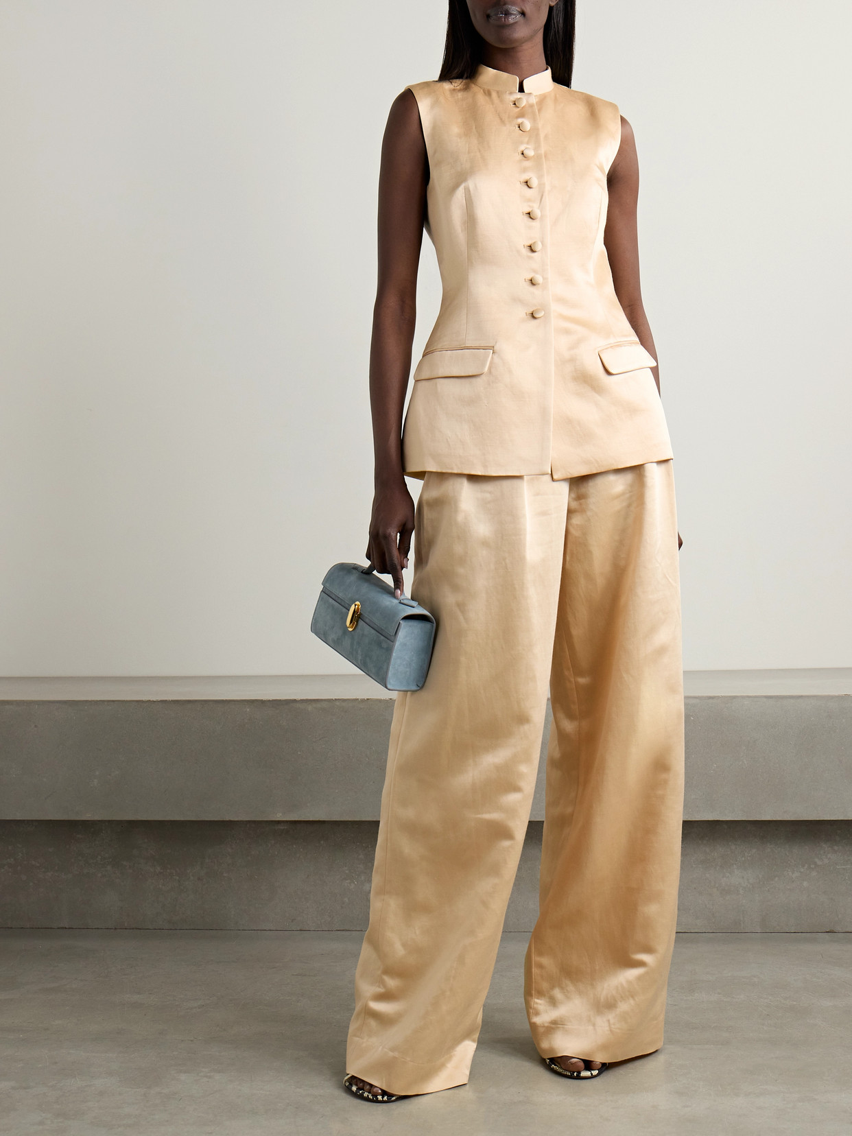 Adam Lippes Tailored Satin Vest In Neutrals