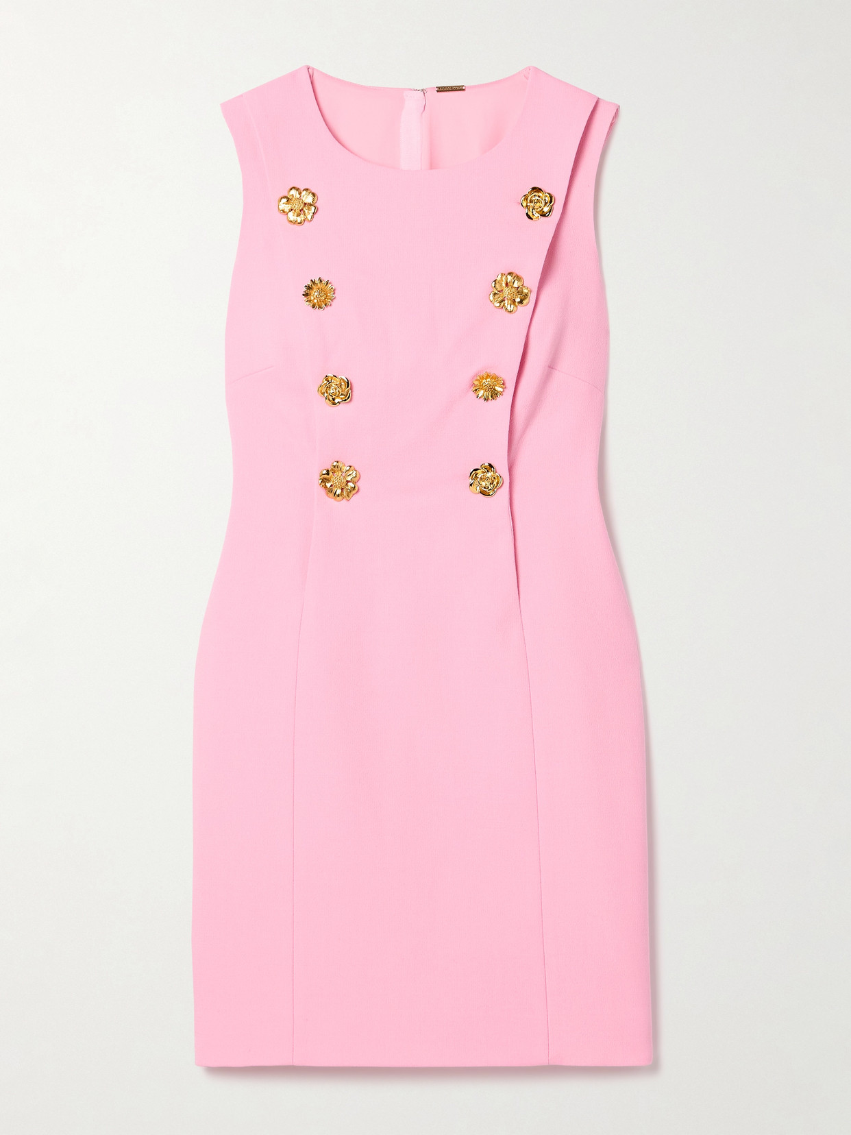 Adam Lippes Aubrey Button-embellished Wool-crepe Mini Dress In Pink